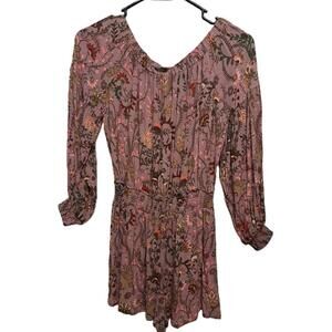 Free People Women Purple Floral Off Shoulder Open Back Romper Size XS
